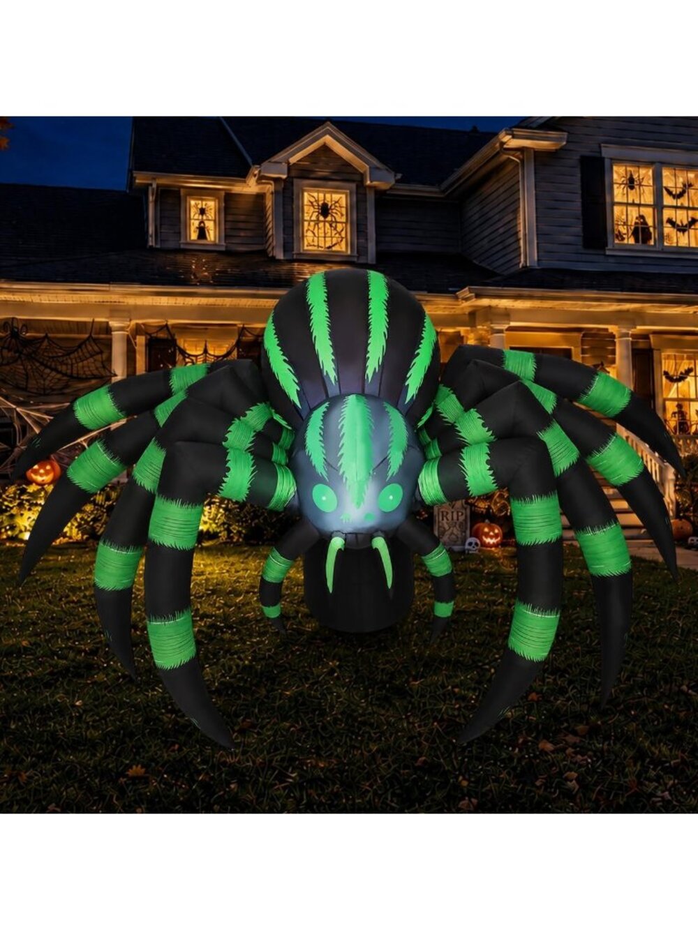 🎃 7 FT Long Halloween Inflatable Spider with Magic Light Blow Up Yard Decor
